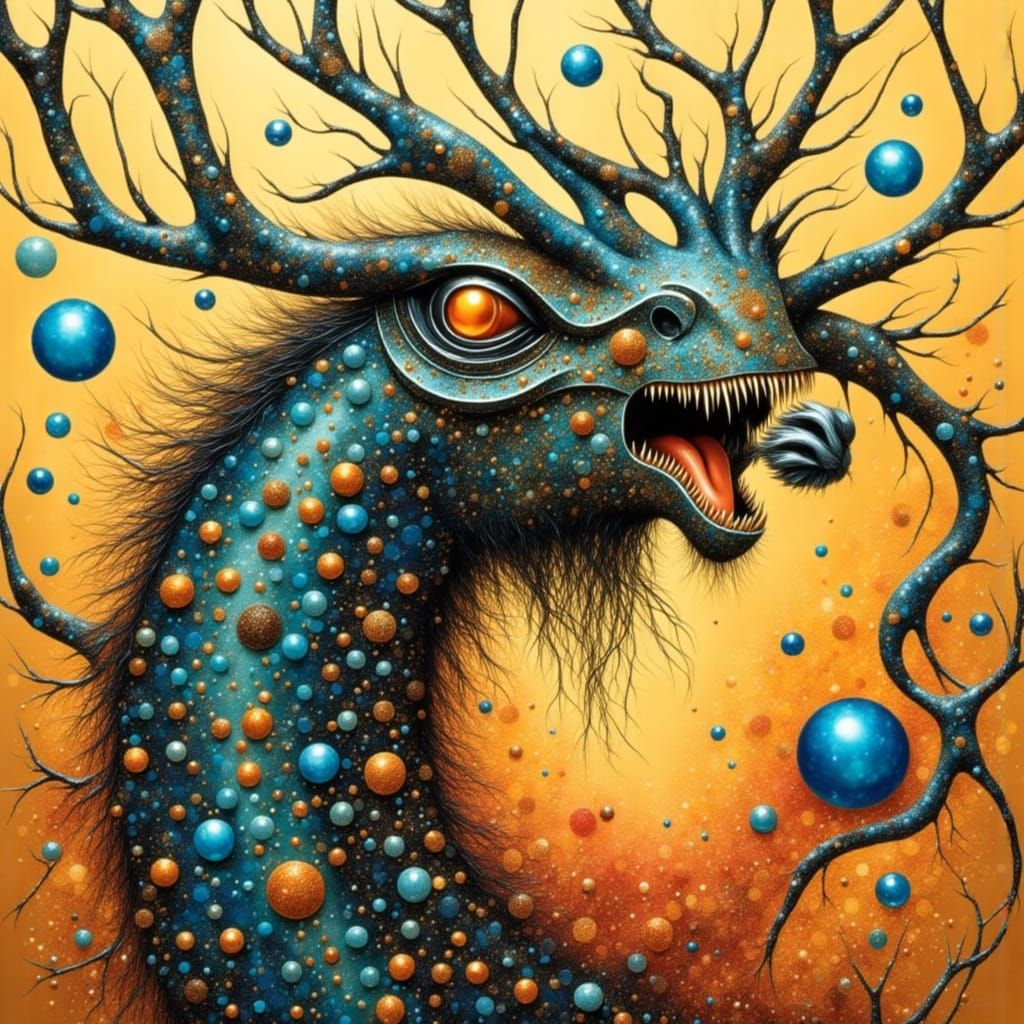 Surreal Feline Folk Art in Cyberpunk Style