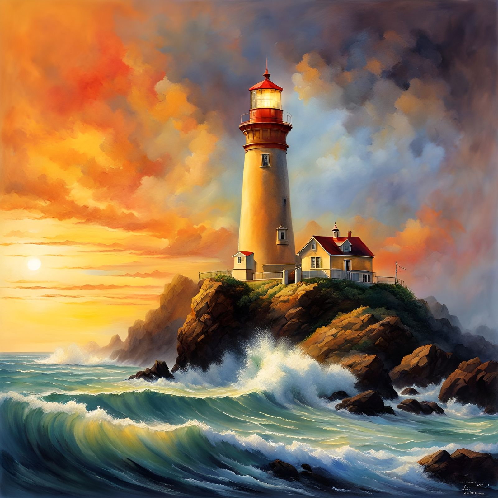 Pacific Lighthouse in Radiant Golden Light