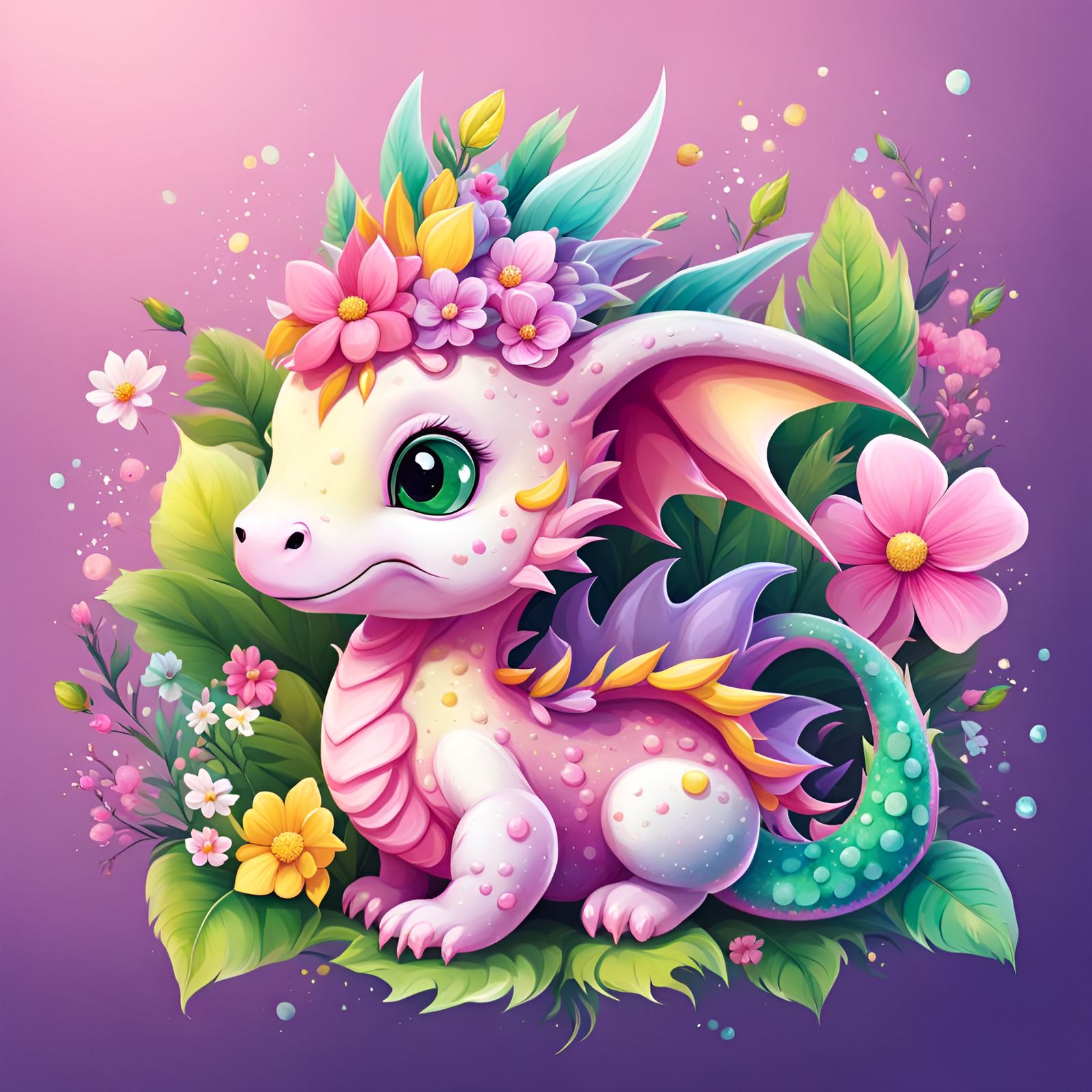 Cute Multicolored Baby Dragon in Studio Ghibli Style