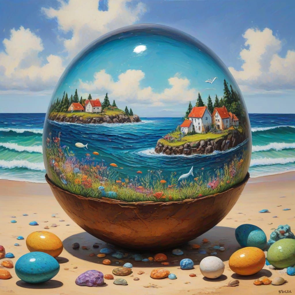 Whimsical Oceanic Sugar Egg in Neo-Impressionist Style