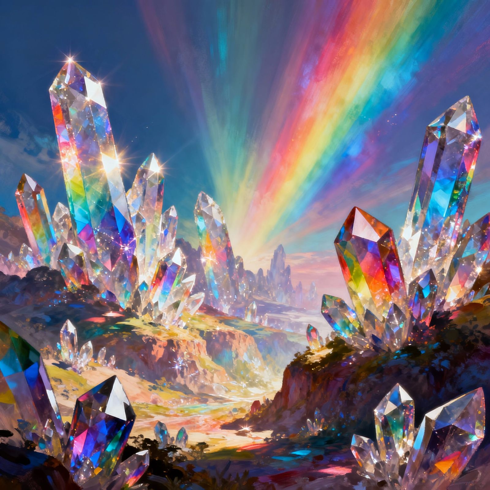 Prism Rainbow Landscape: Ethereal Digital Painting