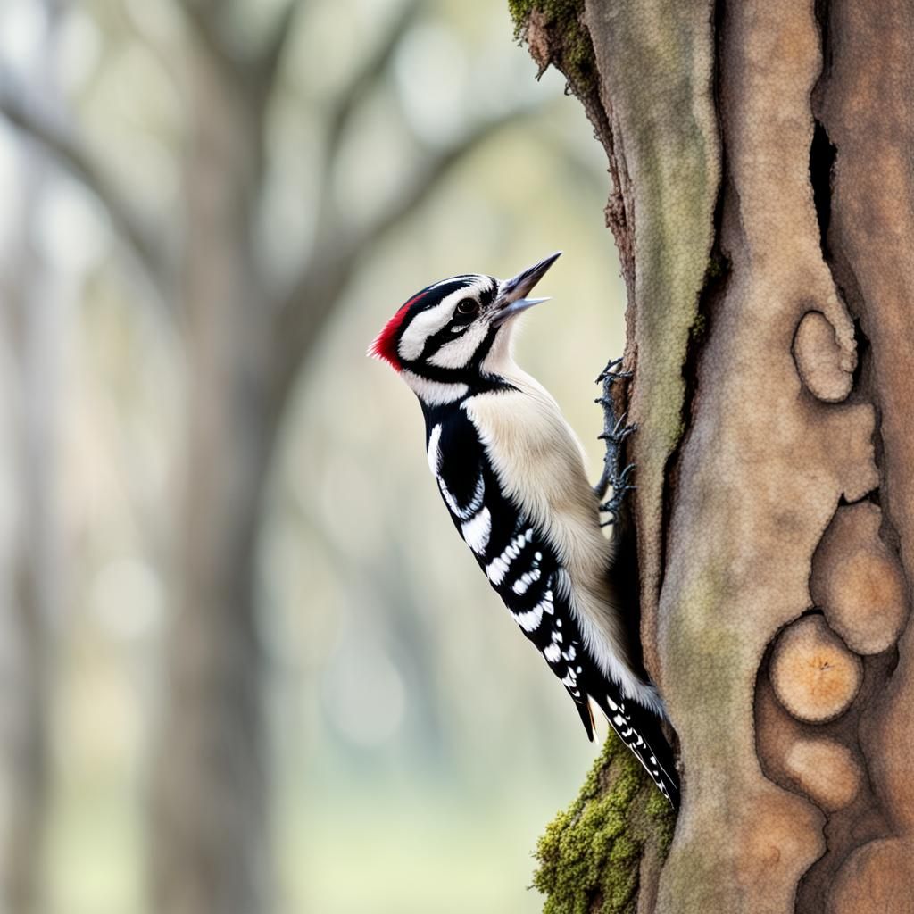 Woodpecker in Chalk Pastels Through Binoculars