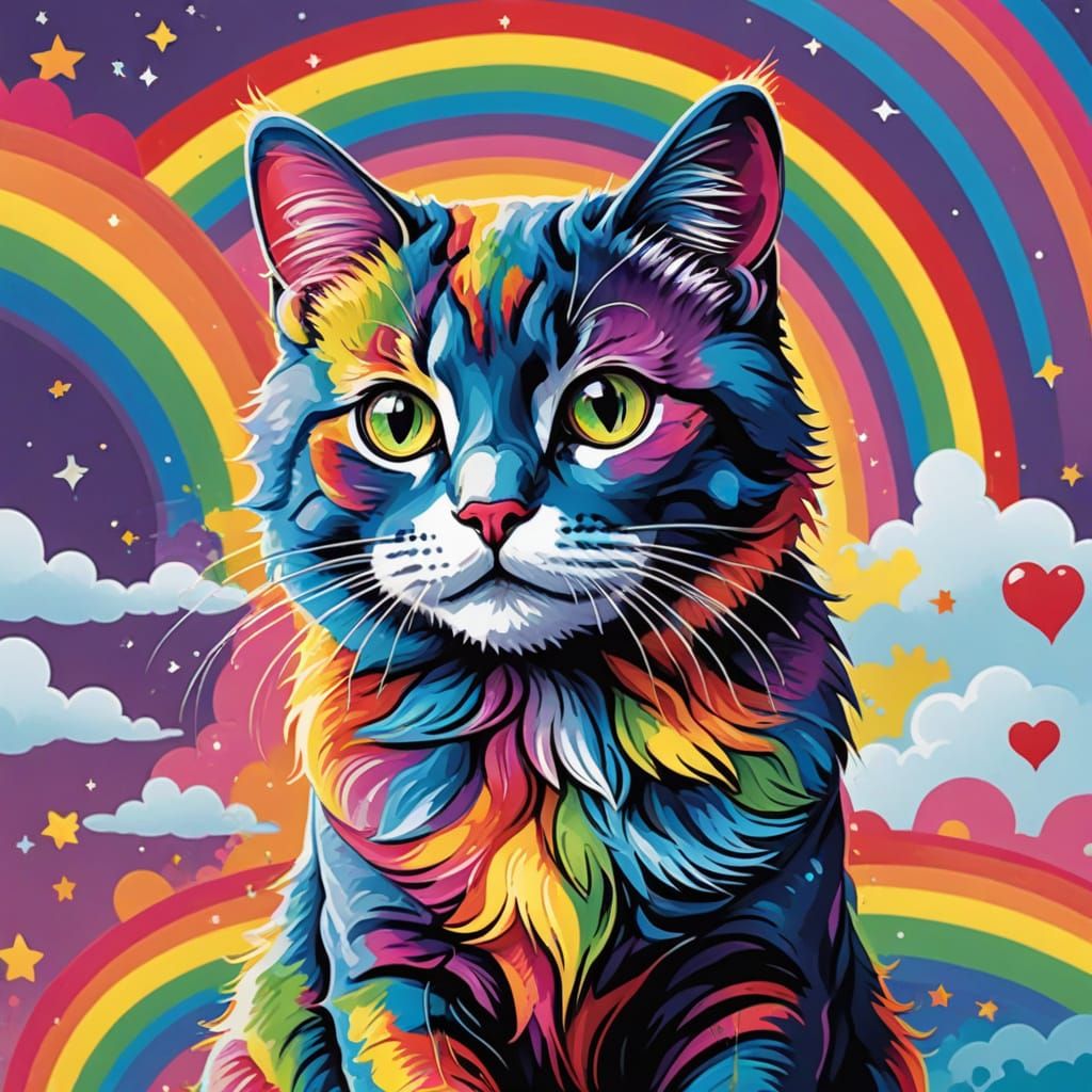 Vibrant Rainbow Feline in Retro Colorful Style