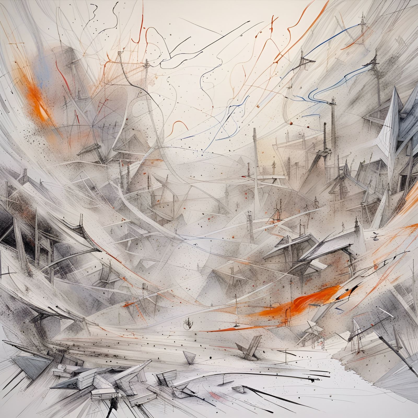 Blizzard at Monastic Sanctuary as Acrylic Ink Painting