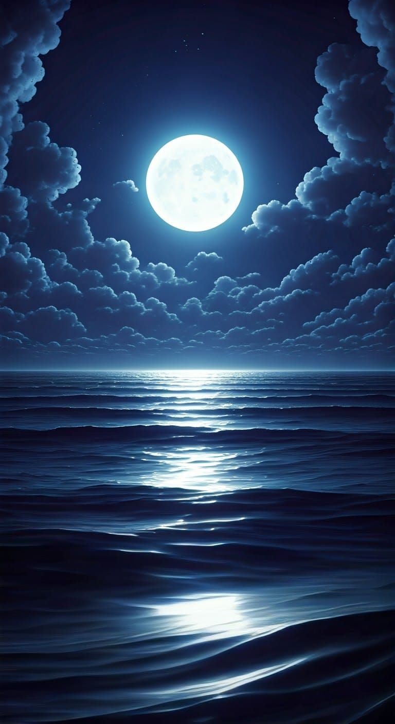 Moonlit Ocean Shimmers in Hyperdetailed Matte Painting