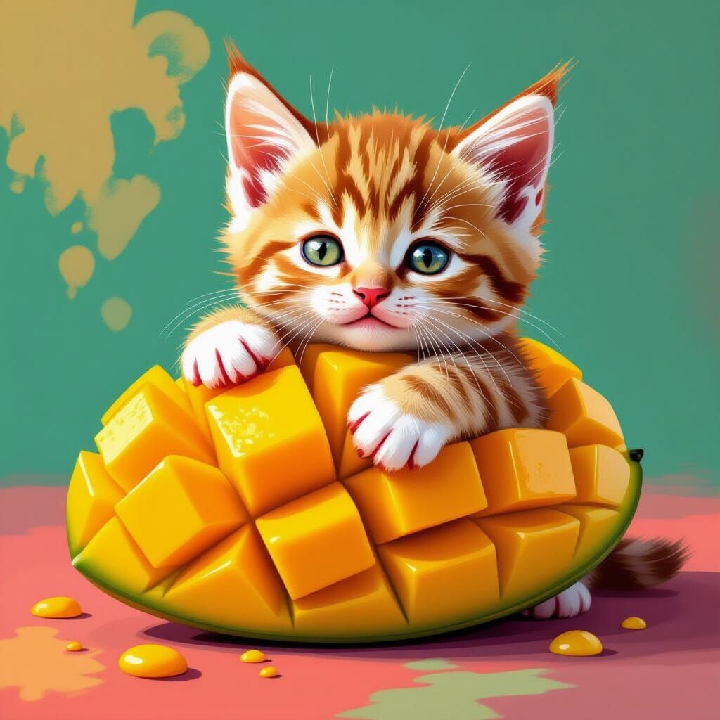 Mango Kitten Pop Art Digital Illustration