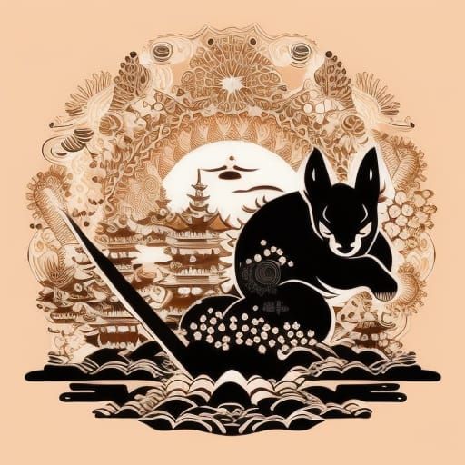 Samurai Rabbit: Japanese Ink Art with Castle