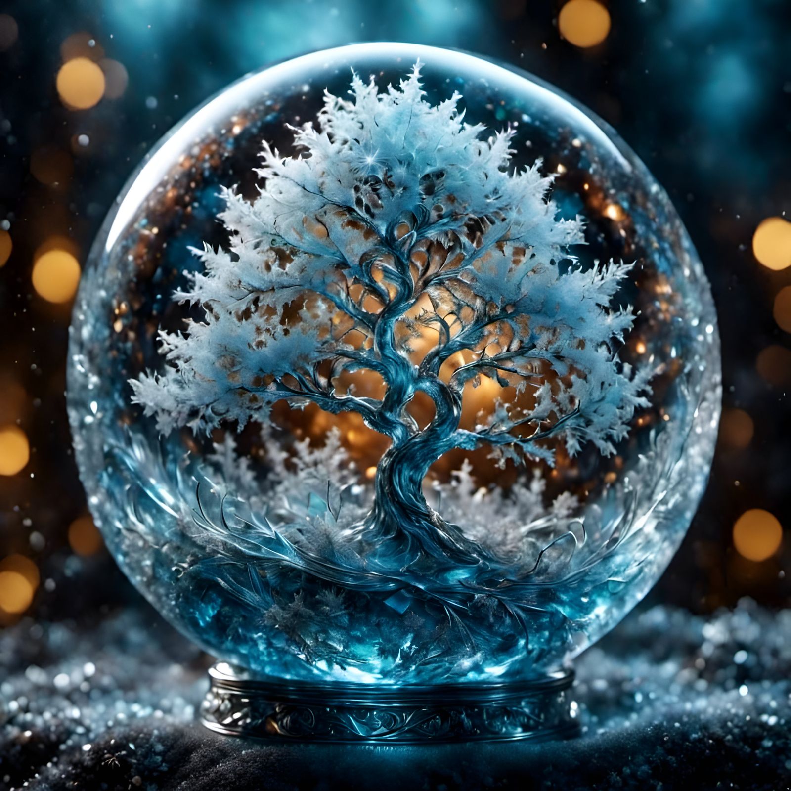 Icy Tree Inside Frosted Glass Orb