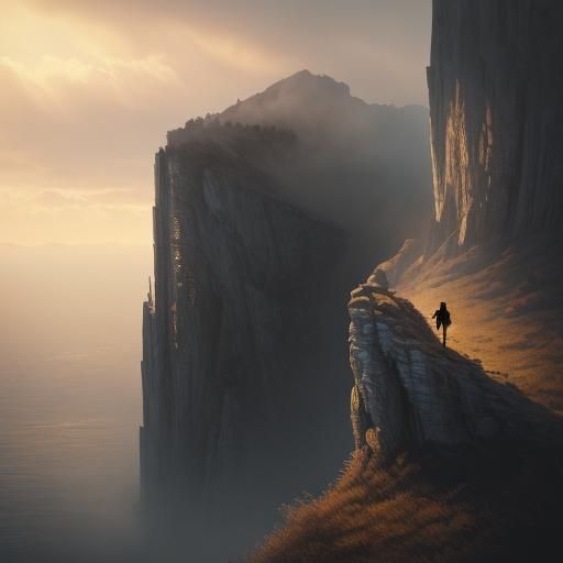 Assassin on Cliff Edge in Fantasy Matte Painting