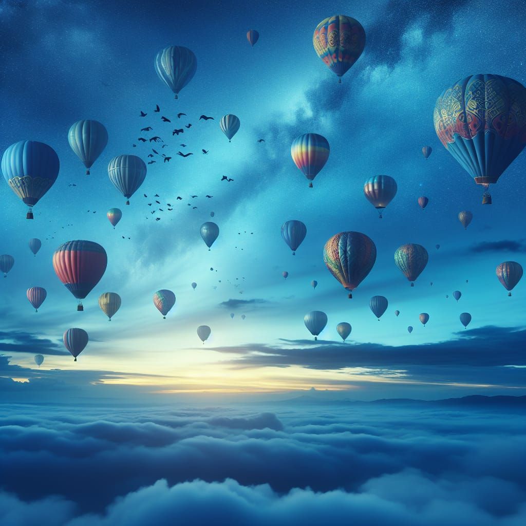 Whimsical Hot Air Balloons in Sapphire Sky