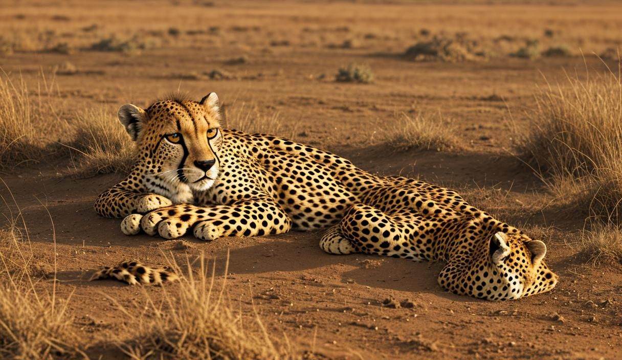 Resting Cheetah with Cubs in Cinematic Detail