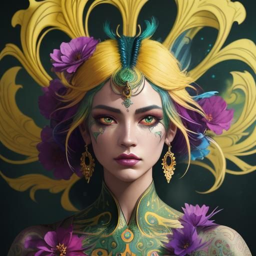 Dragon Peacock Woman in Dark Fantasy Art