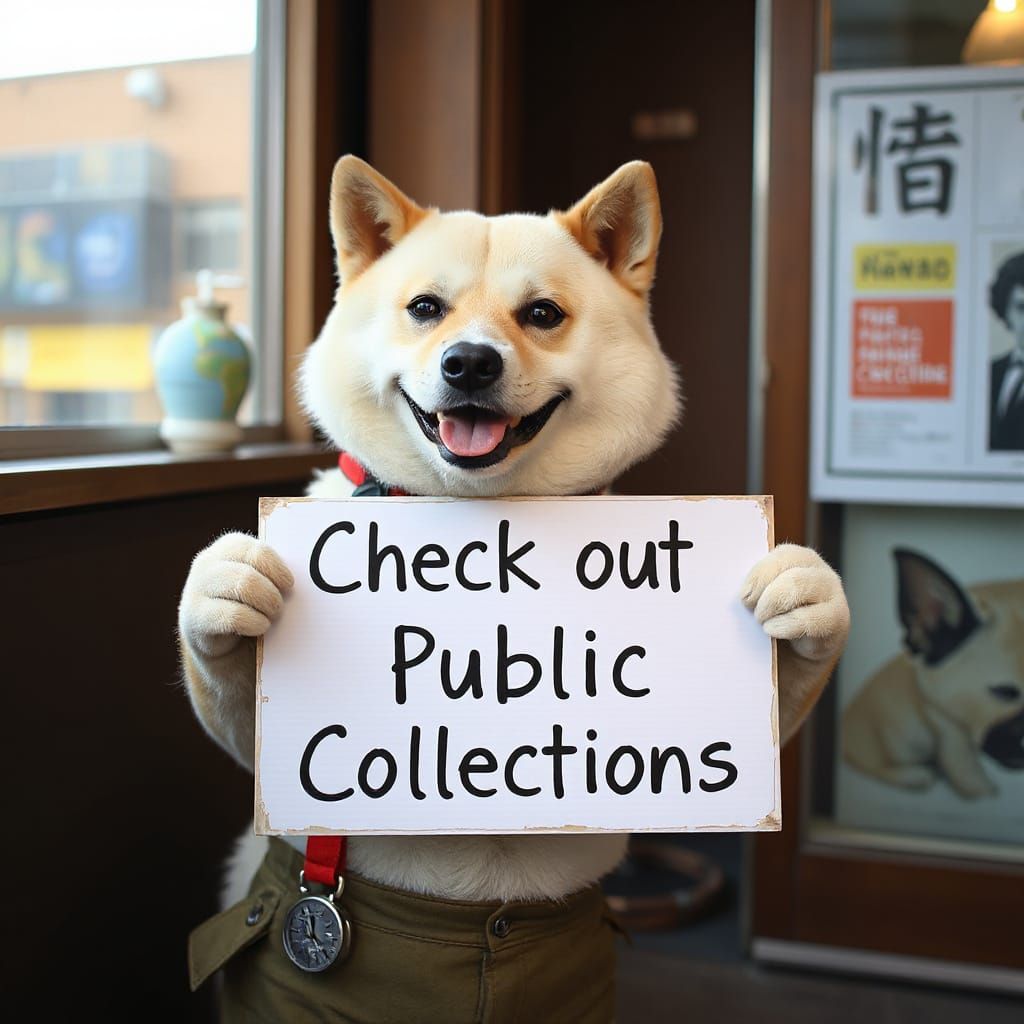 Albino Shiba Inu with Sign in Crazy Scene