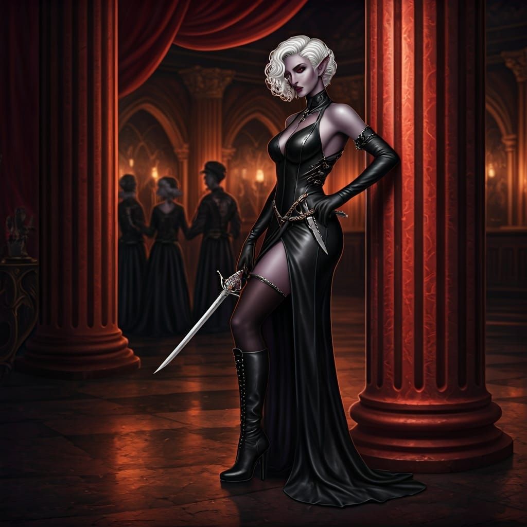 Elegant Drow in Ballroom, Underdark Scene