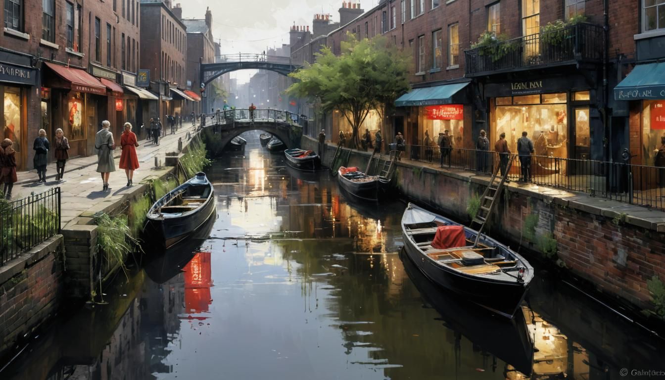 Detailed Painting of Inner City Canal
