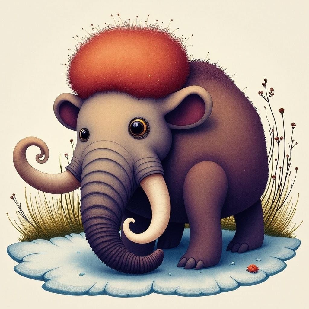 Cute Baby Mammoth Portrait in Vibrant Colors
