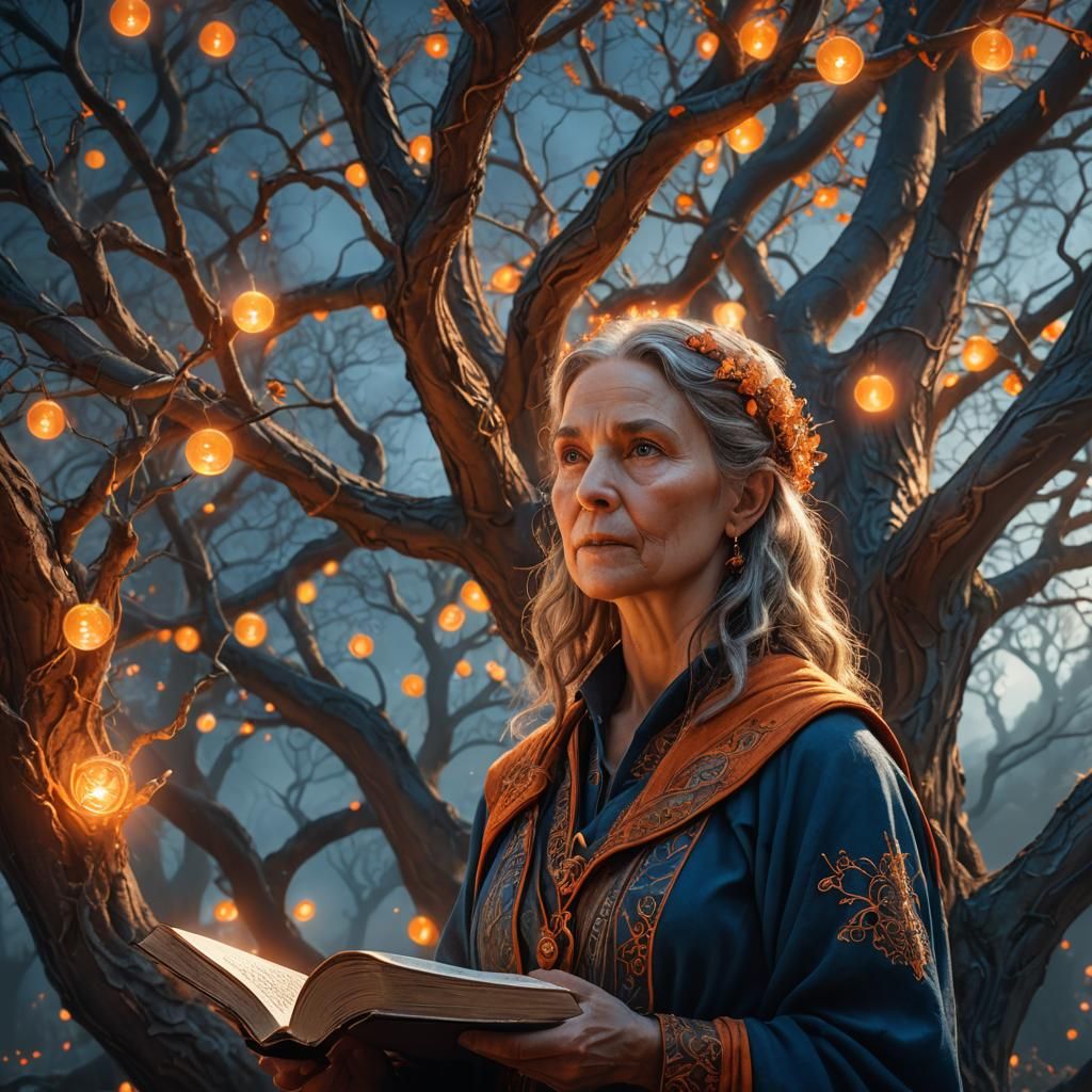Wise Woman Portrait by Glowing Tree