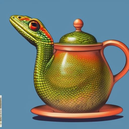 Lizard Teapot in Comic Book Style Art