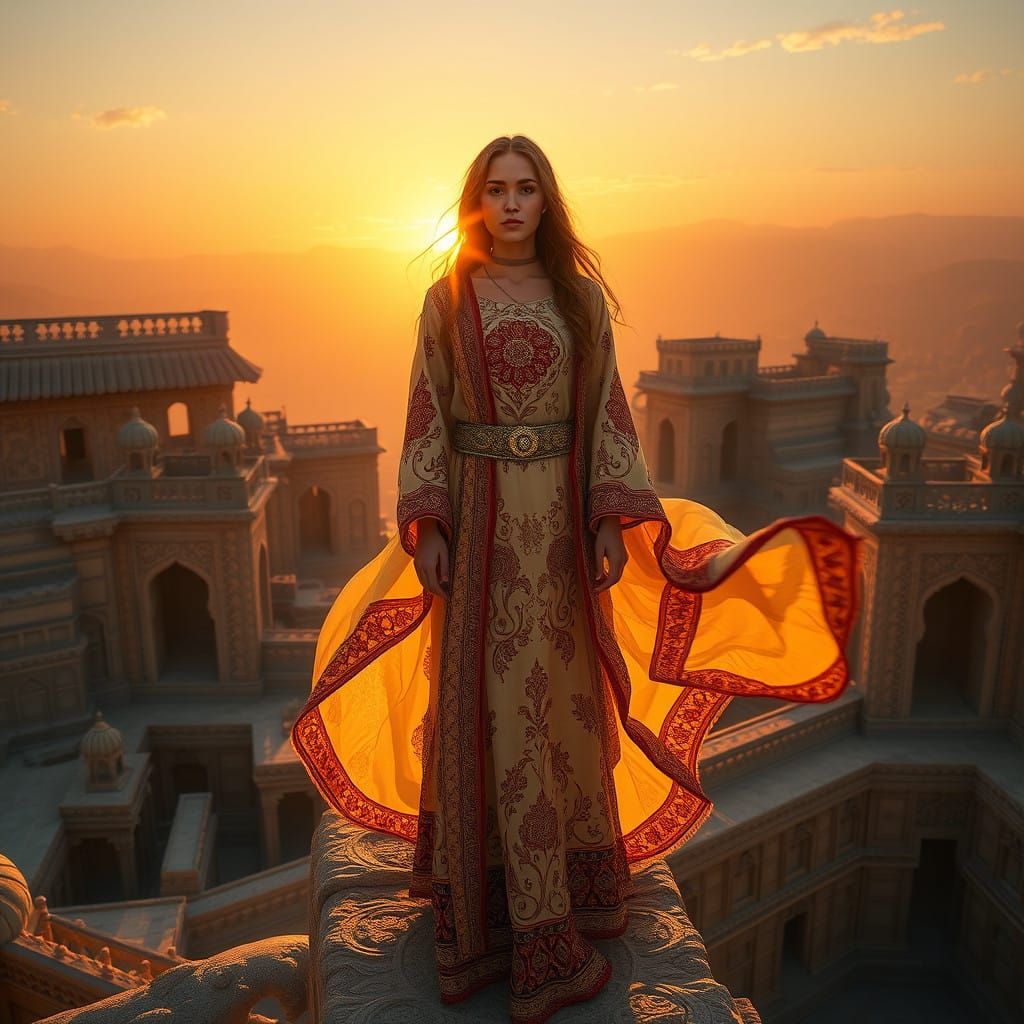 Elegant Middle Eastern Princess in Ancient Architecture
