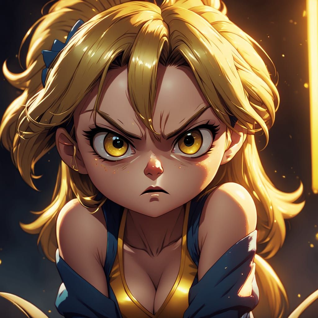 Grumpy Chick in Studio Trigger Anime Style