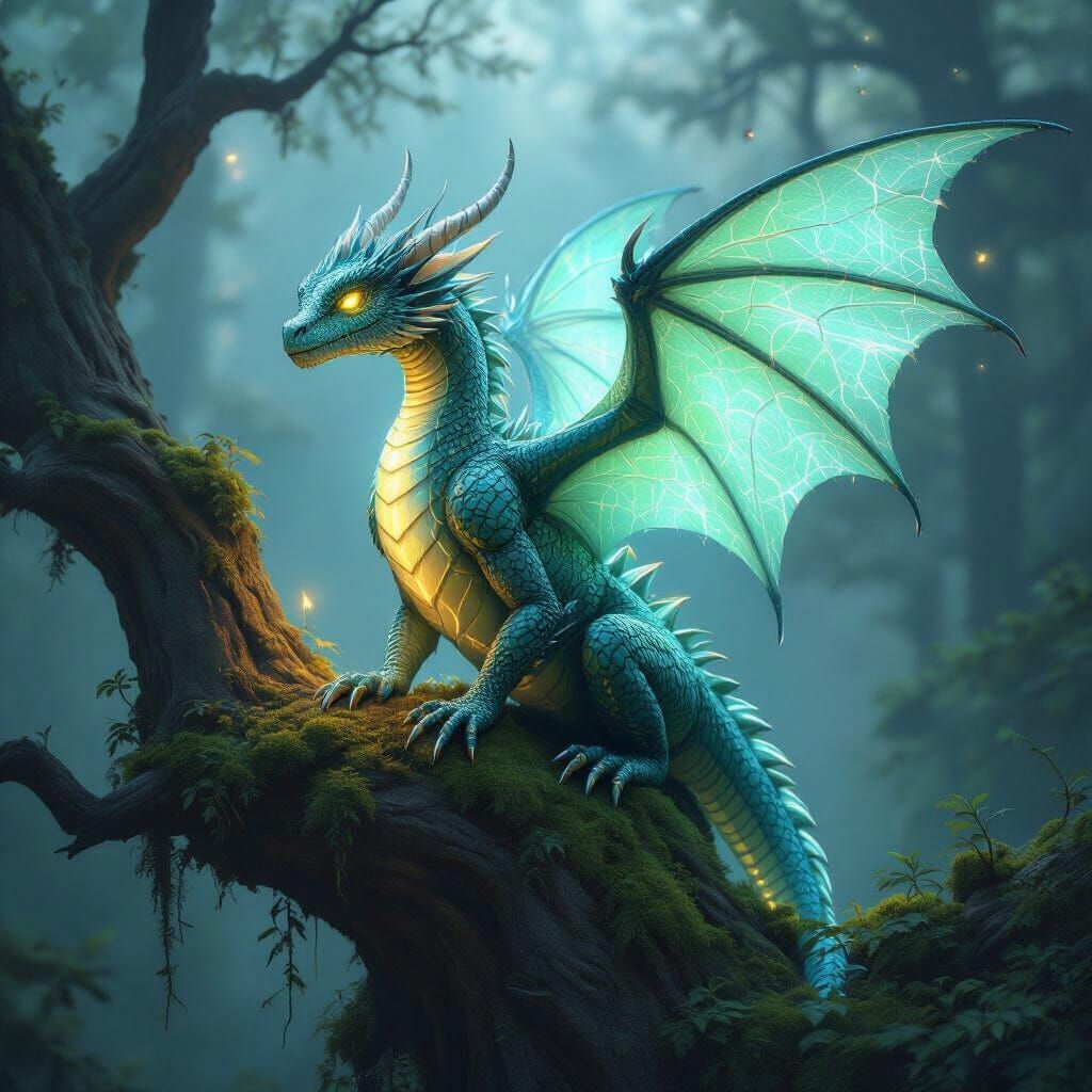 Bioluminescent Forest Dragon with Ethereal Lighting
