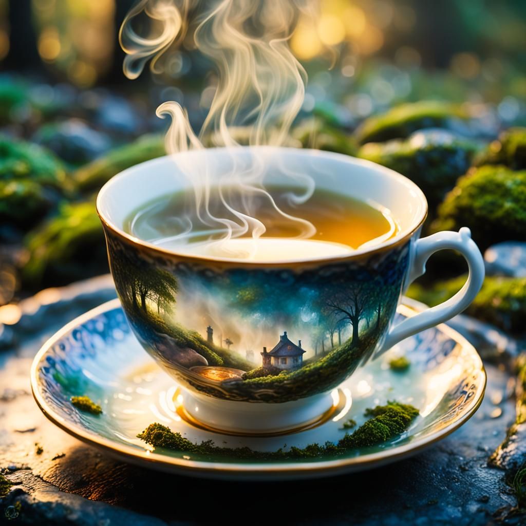 Jazz Notes Swirling in Steaming Teacup