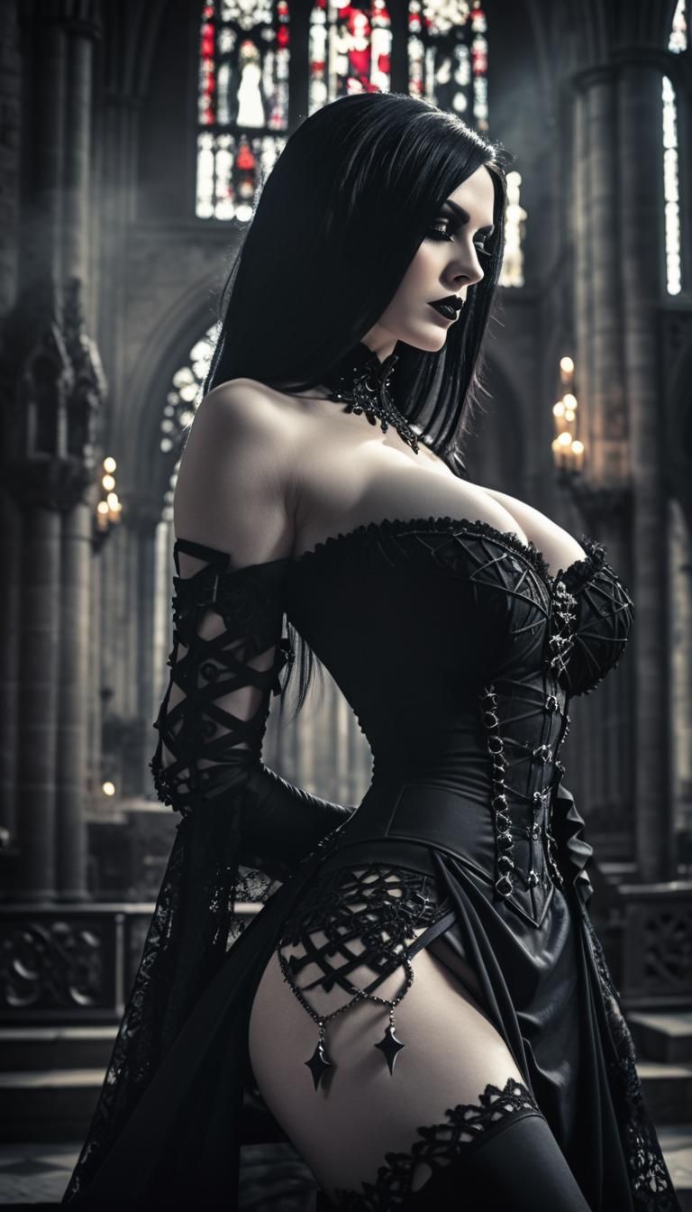 Gothic Woman in Dark Cathedral, Dark Fantasy Style