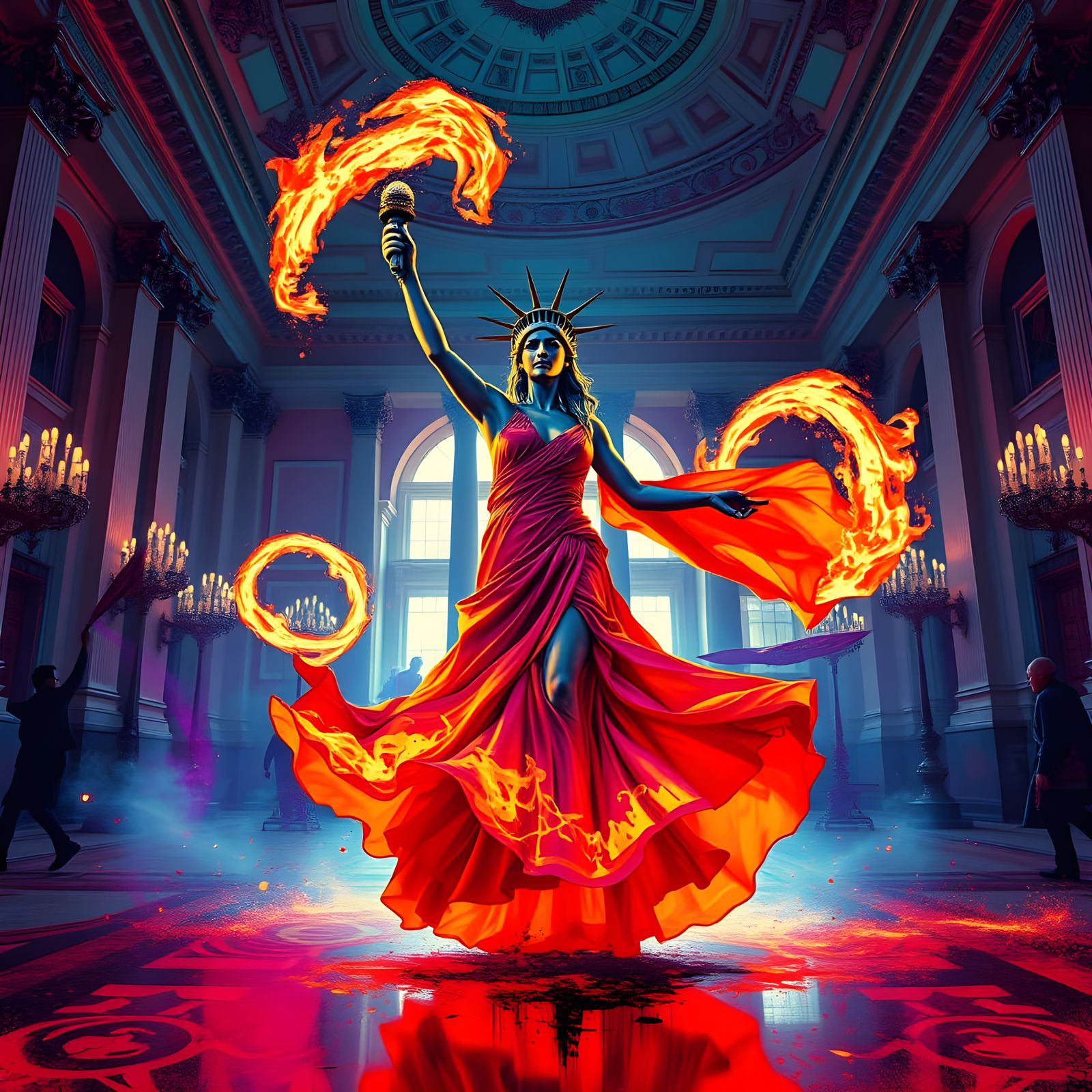 Fiery Rave: Statue of Liberty at Burning Man