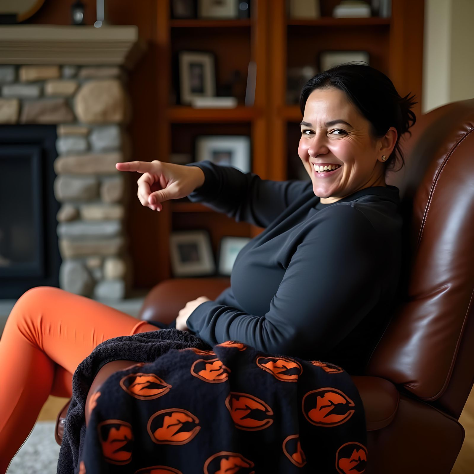 Cozy Living Room Scene with Woman in Recliner