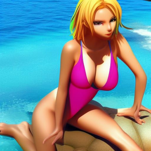 Anime Style Woman in Swimsuit Concept Art