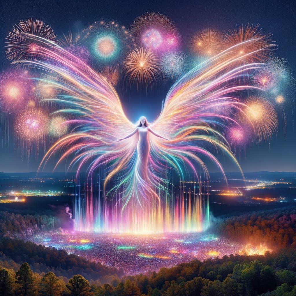 Fireworks Angel Over Alabama Landscape