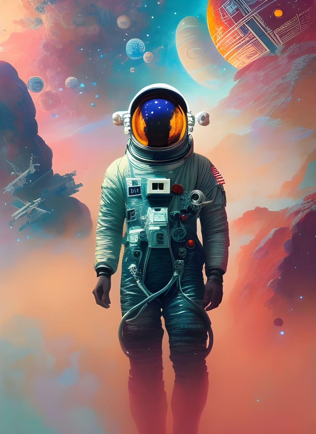 Astronaut in Space with Nebulae as Digital Art