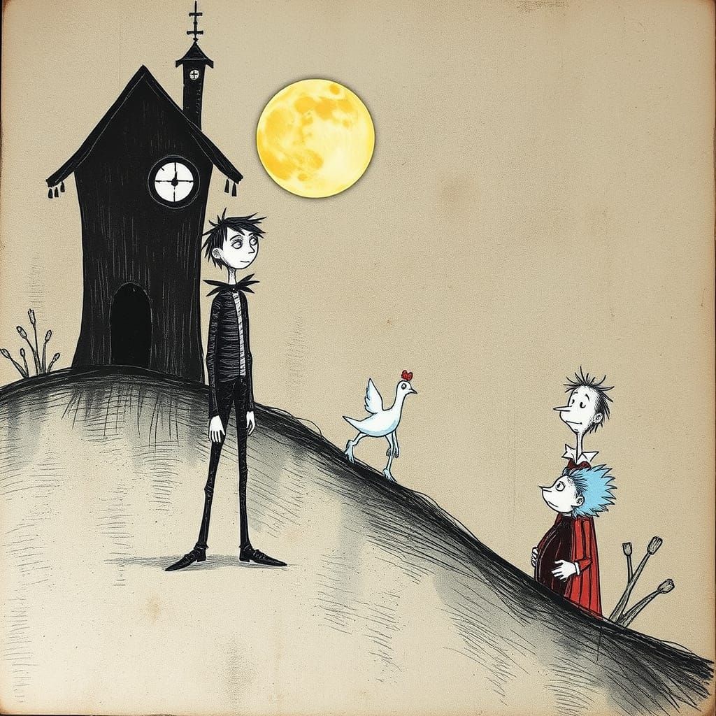 Whimsical Gothic Fantasy Scene in 3D Rendered Digital Art