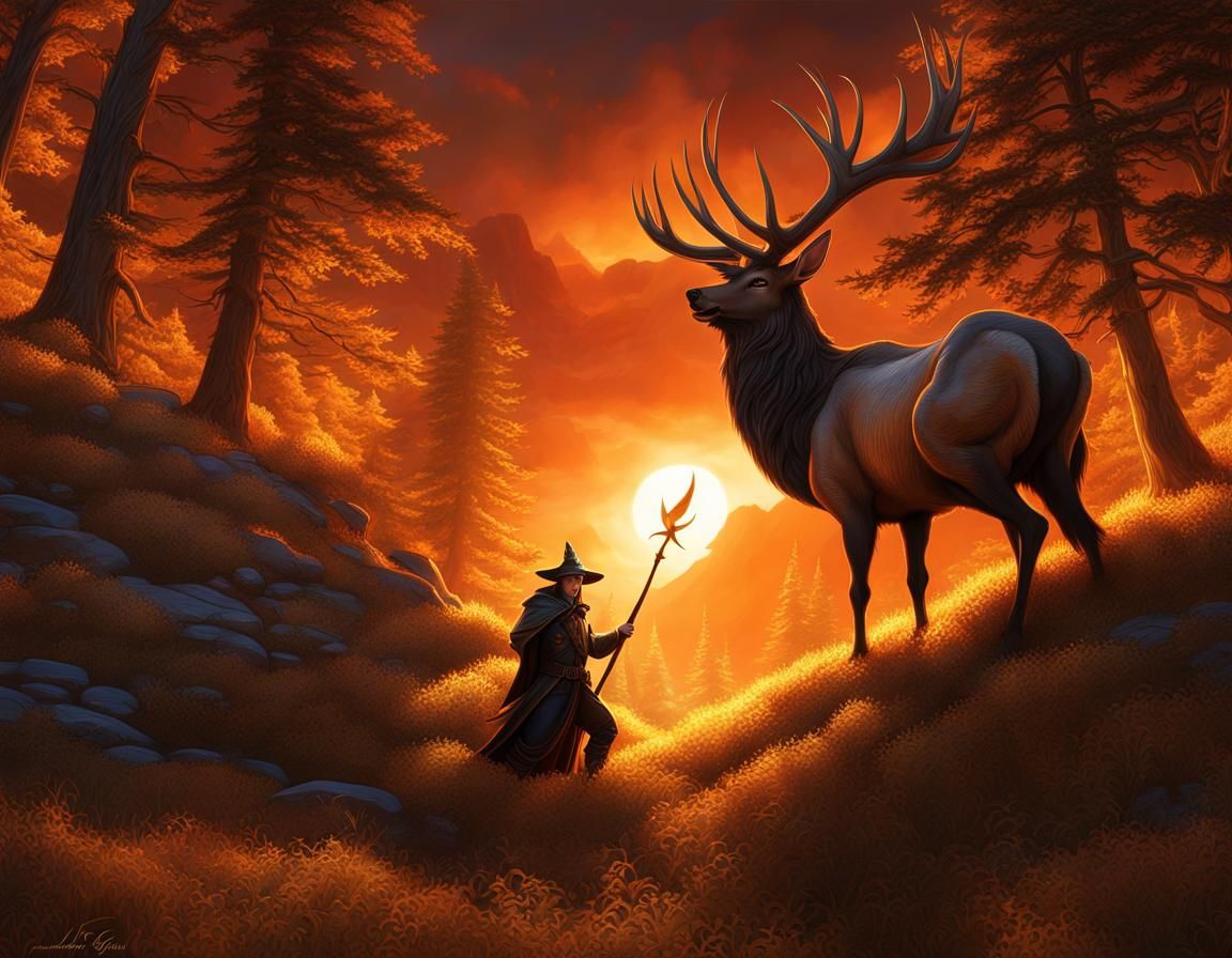 a wizard  hunting an elk