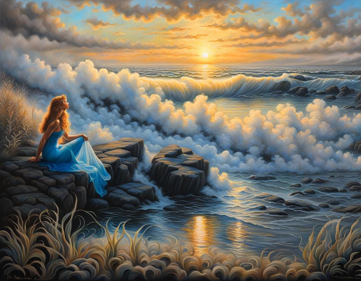 Monochromatic Chalk Art: Woman Sunbathing at Sunset