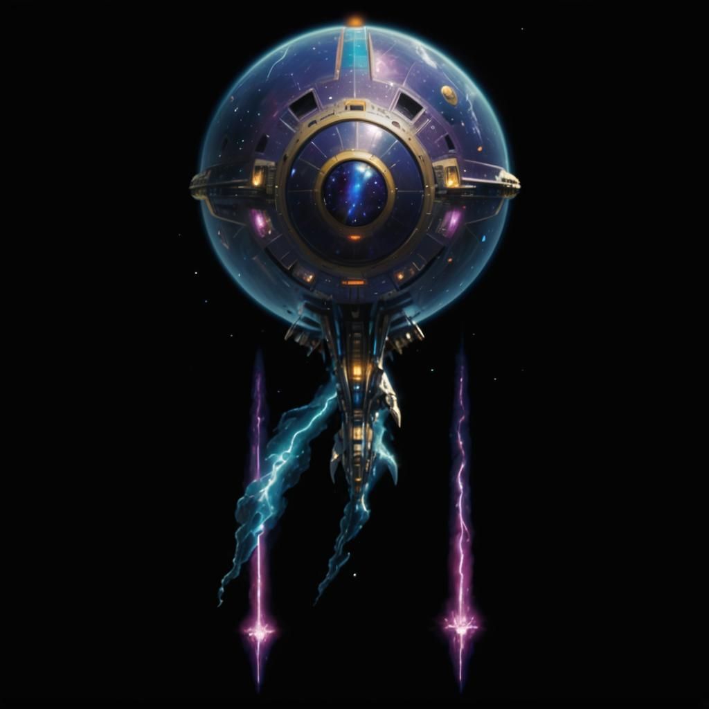 Otherworldly Starship in Indigo Nebula, Digital Painting