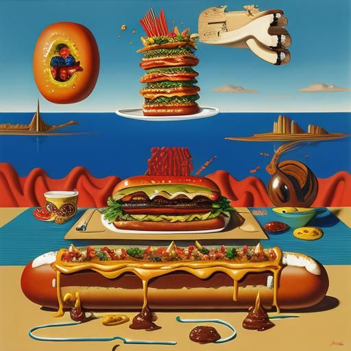 Surreal Hot Dog in Salvador Dali Style