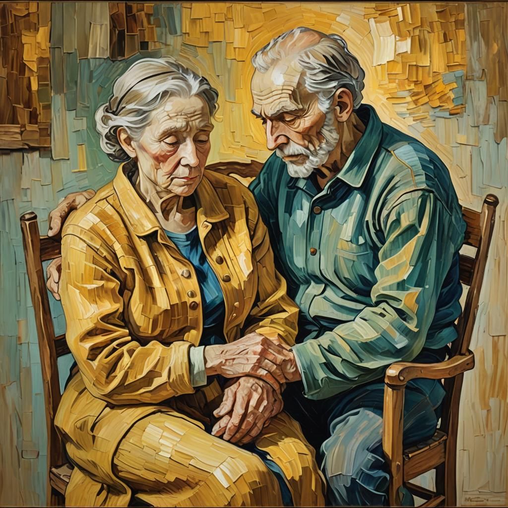 Golden Light Illuminates Old Couple in Impressionistic Portr...