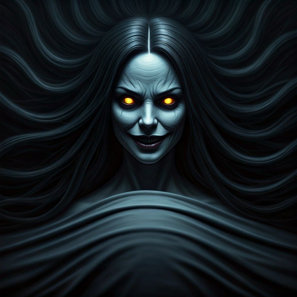 Lovecraftian Horror: Sinister Silhouette in Gloomy Bedroom