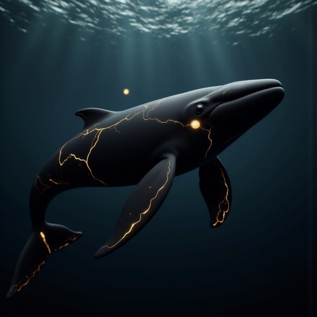 Majestic Black and Gold Beluga Whale in Fantasy Art