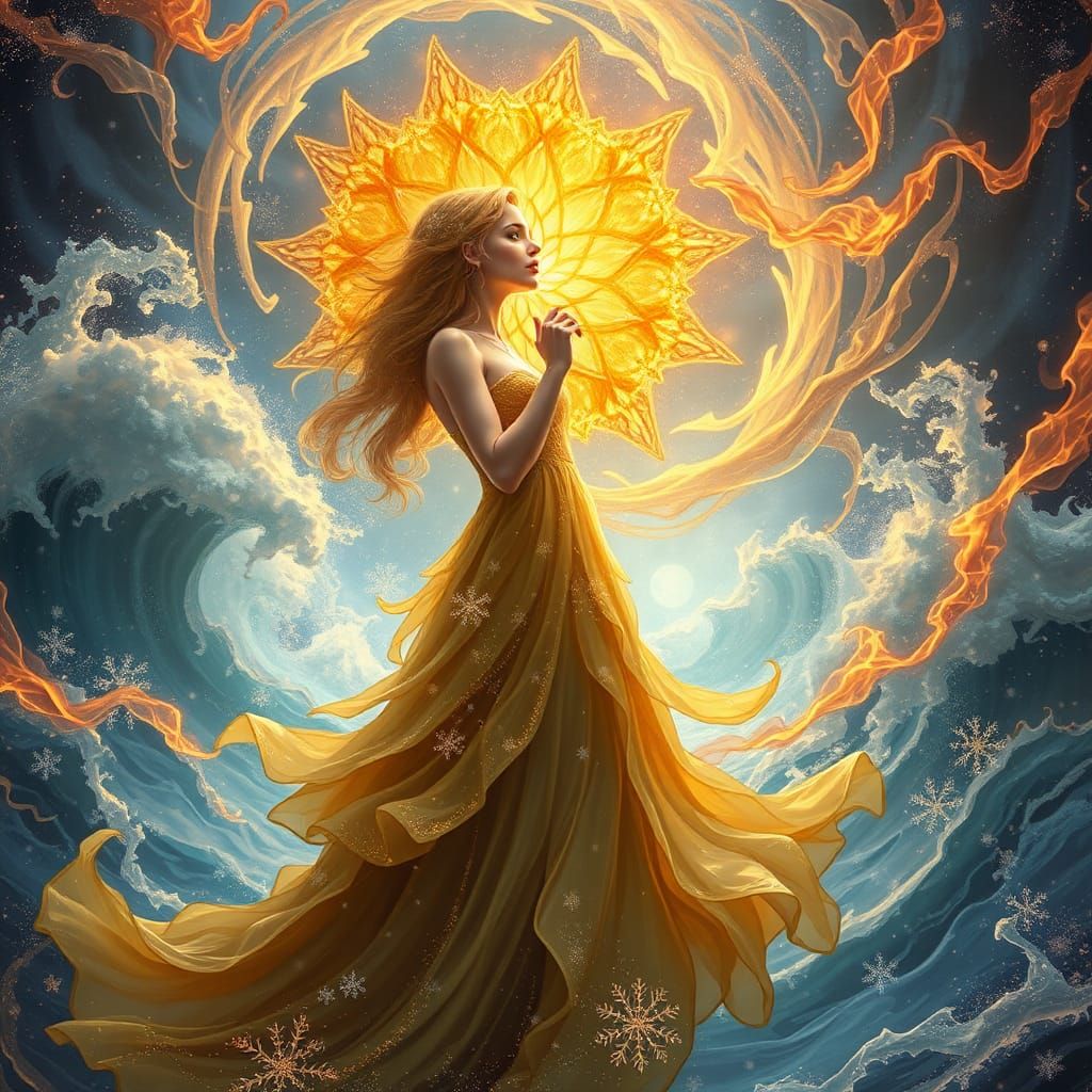 Ethereal Galaxy Being Amidst Swirling Elements