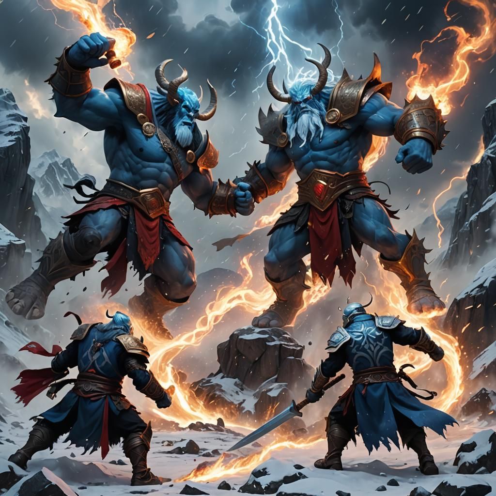 Epic Battle: Frost Giant vs Fire Giant in Anime Style