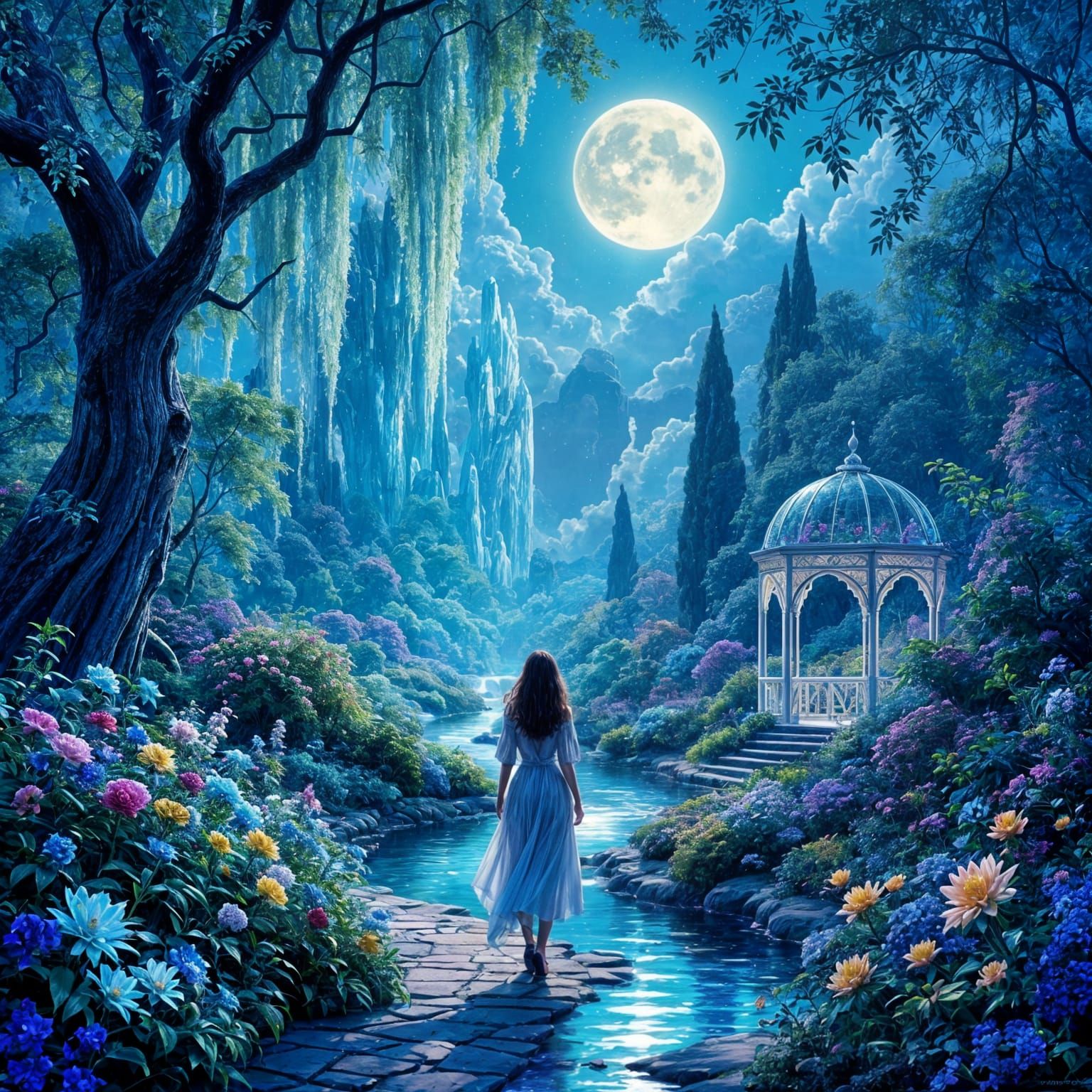 Enchanted Garden with Bioluminescent Flora