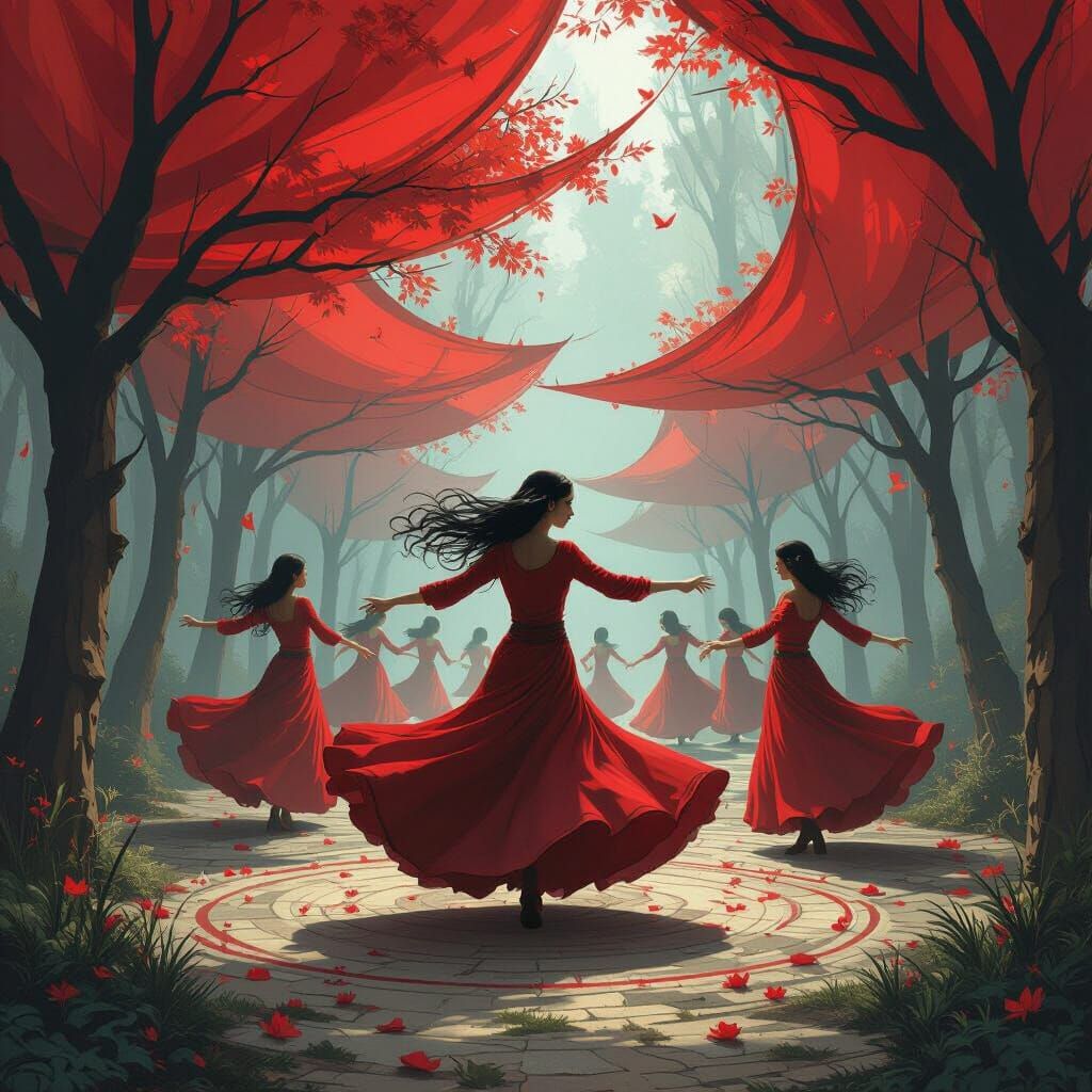 Fairies Spinning Under Crimson Canopies