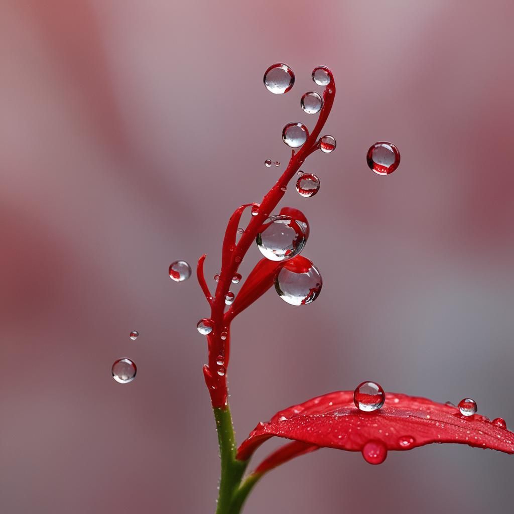 Macro Dew Drop on Red Flower Petal