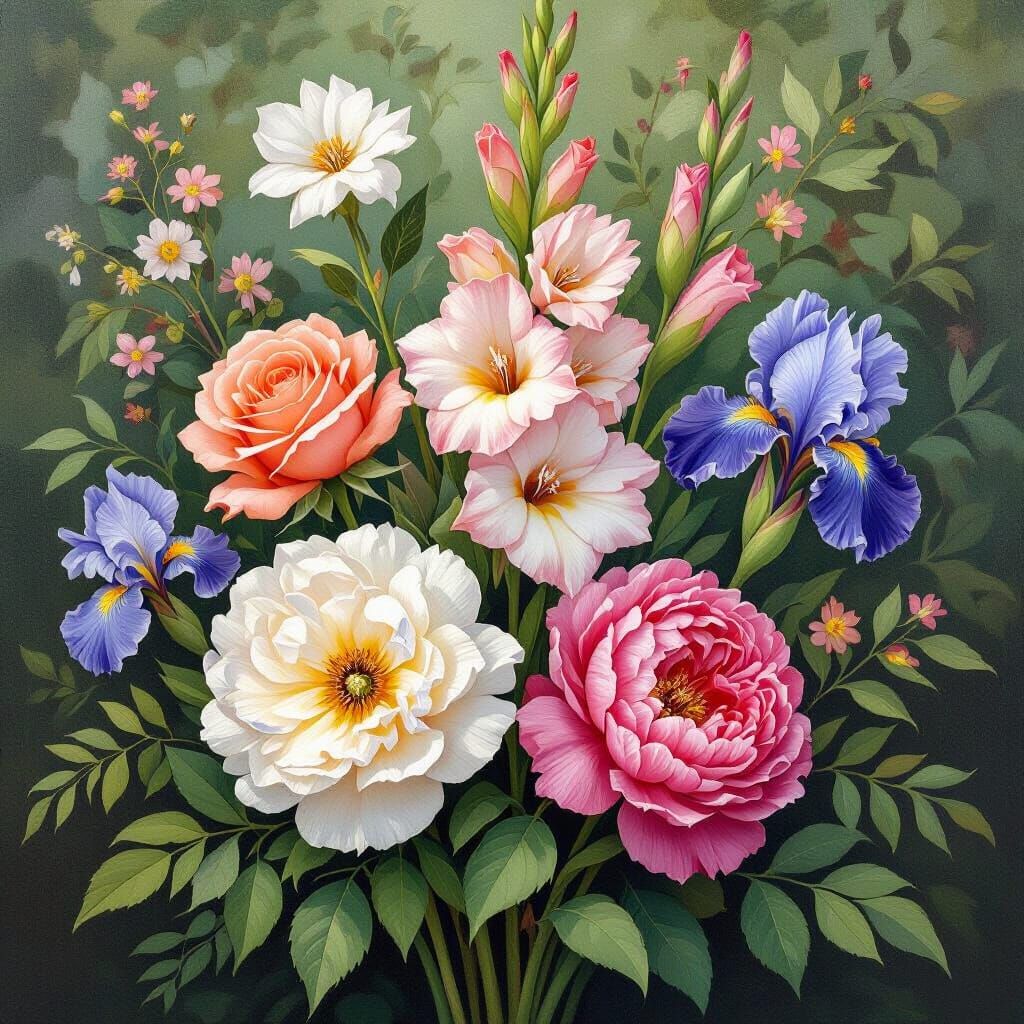 Impressionistic Bouquet with Rose, Gladiolus and Peony