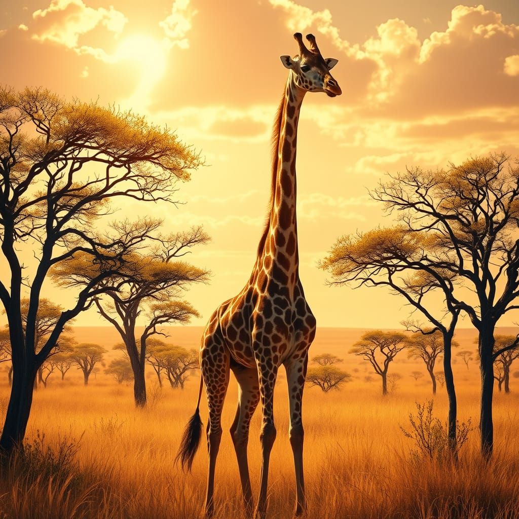 Giraffe in Sunny Savannah, Wildlife Art