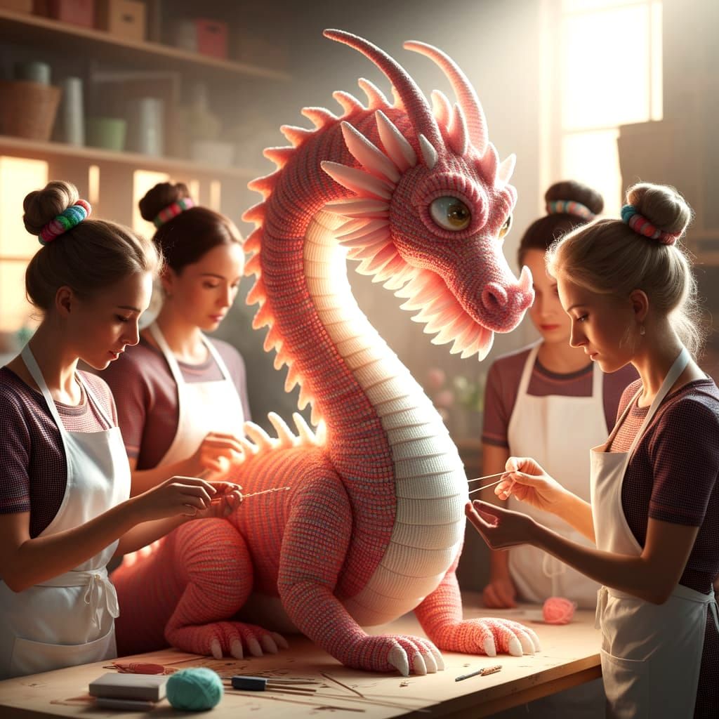 A dragon made of yarn
