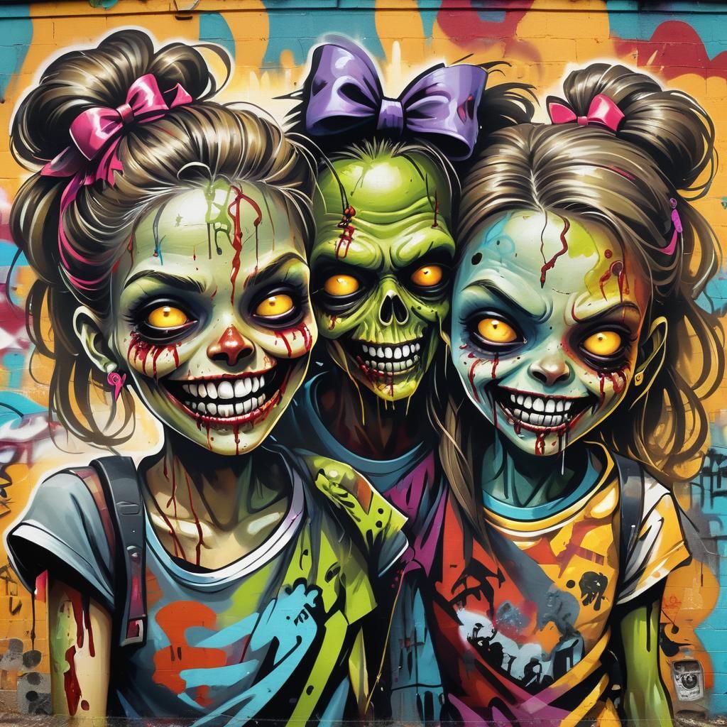 Cute Zombie Children in Graffiti Art Style