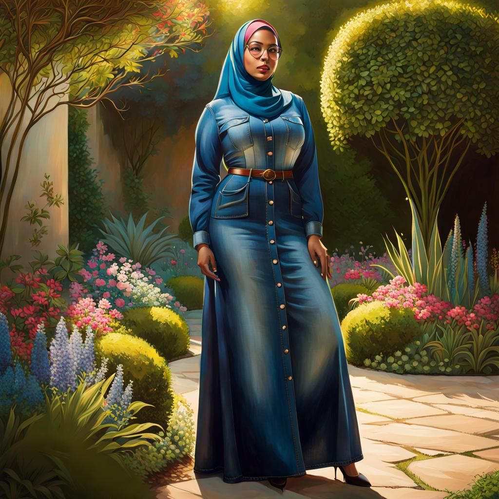 Glamorous Woman in Hijab, Oil Painting Portrait